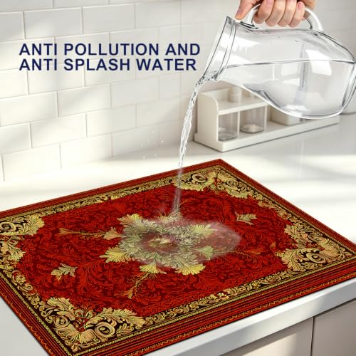Luxury Baroque Red Dish Drying Mat 18x24 Inch (12 / 18" x 24")