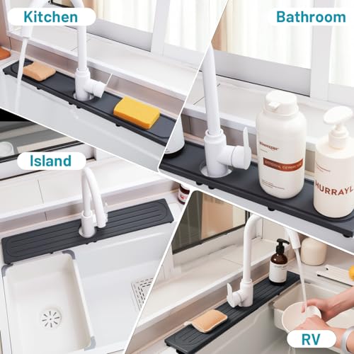 Faucet Mat for Kitchen Sink with Raised Feet (23.7" x 4" / Dark Gray Style 2)