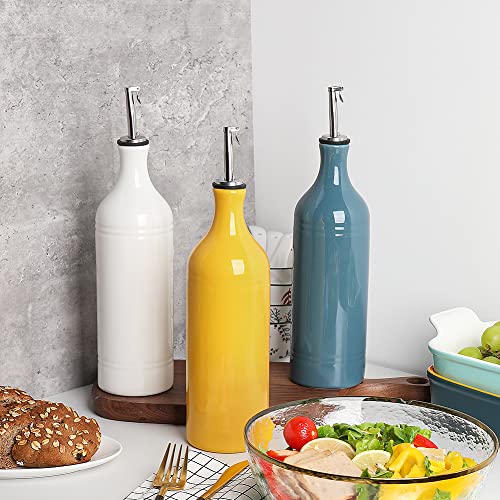 Sweejar Large Ceramic Olive Oil Dispenser Bottle (24 oz, Set of 1 / Yellow)