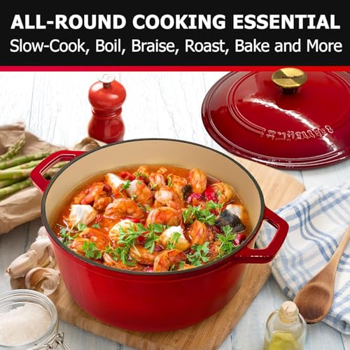 MUELLER HOME 7.5 QT Enameled Cast Iron Dutch Oven (7.5 Quart -Round / Red)