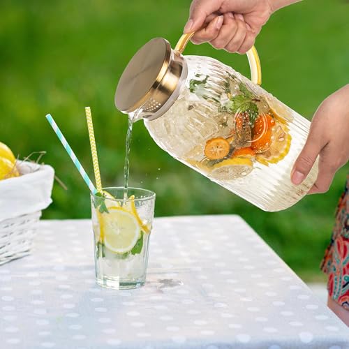 Glass Pitcher with Lid 68oz 2L Vintage Water Carafe Beverage 2Pack (68 Ounces (2 Pack))
