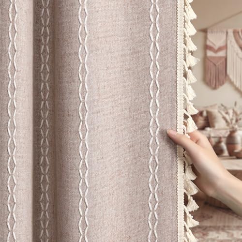 Light Brown 100% Boho Blackout Curtains 84 Inch 2 Panels (Light Brown / 52"W x 84"L (Pack of 2))