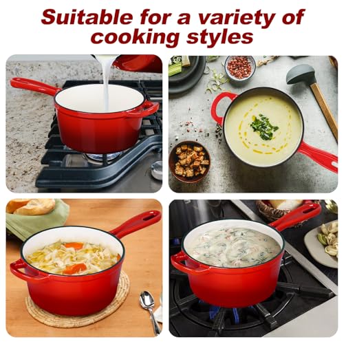2 QT Cast Iron Saucepan (Red / 2 Quarts)