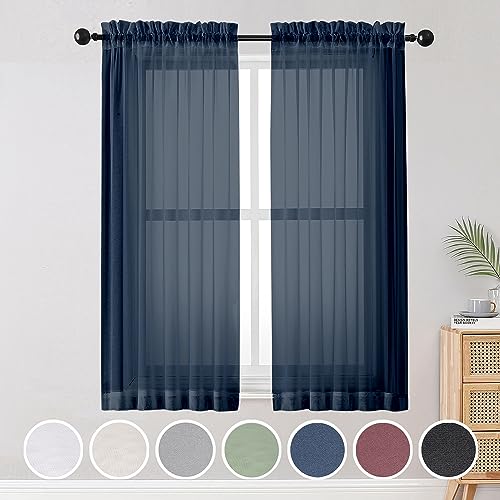 Blue Sheer Curtains (Navy Blue / 42"W x 63"L (Pack of 2))