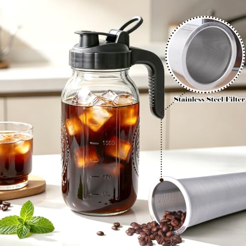 Cold Brew Coffee Maker 64oz Iced Coffee Maker with Stainless Steel Filter (Black / 64OZ 2PC)