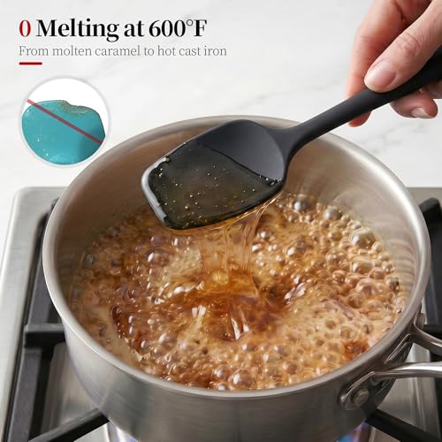600ºF Heat Resistant Silicone Spoon Spatula for Cooking (Black / 11.34in - Spoon Spatula)