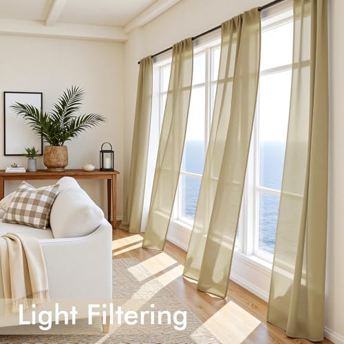 Gold Sheer Curtains 90 Inches Long 4 Panels 42 x 90 Inches (42"W x 90"L (Pack of 4) / Gold)