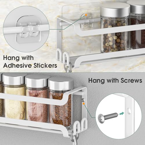 2 Pack Wall Mounted Spice Rack for Spice Jars & Seasonings (2 PACK / White)