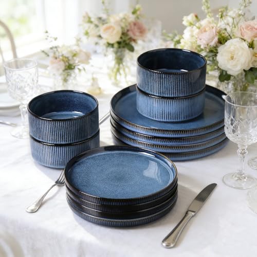 Stoneware Dinnerware Sets for 4 (Midnight Blue / 4-Set(12pcs))
