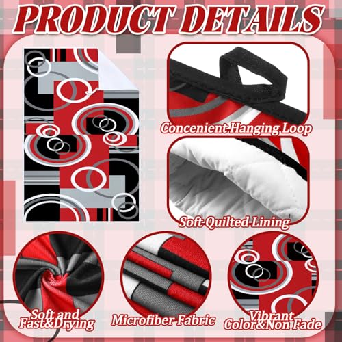 6 Pcs Kitchen Decor Set Accessorie Farmhouse Kitchen Towels Pot Holders Oven Mitts Set 2 Dish Towels 2 Pot Holders 2 Cooking Mittens Oven Glove for Cooking (Red and Black / Geometric)