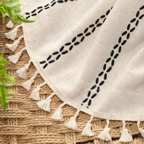 Beige 100% Boho Blackout Curtains 2 Panels with Tassels 52W X 82L (Black / 52"W x 82"L (Pack of 2))
