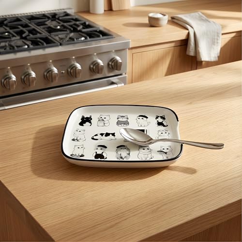 Black White Cat Ceramic Spoon Rest (Cute cats)