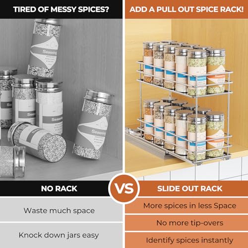 Pull Out Spice Rack Organizer for Cabinet (Silver / 4.3" - 1 Drawer)