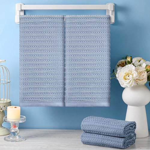 4 Pack Blue Hand Towels Waffle 100% Cotton 13x29 Inch (Blue)