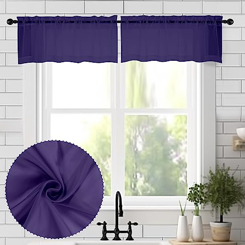 Sheer Valances for Windows 2 Packs (Purple / 42"W x 14"L (Pack of 2))
