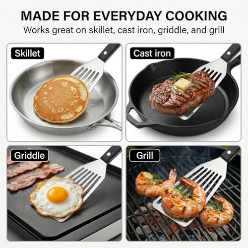 Fish Spatula 12" Stainless Steel Slotted Turner for Cast Iron & Griddle