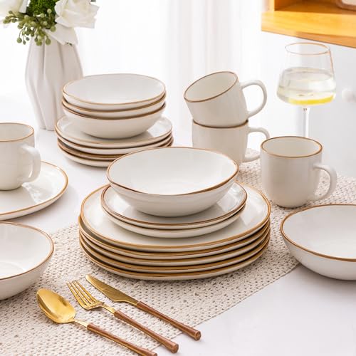 Ceramic Dinnerware Sets for 6 (Pearl White / Service for 6(18Pcs))