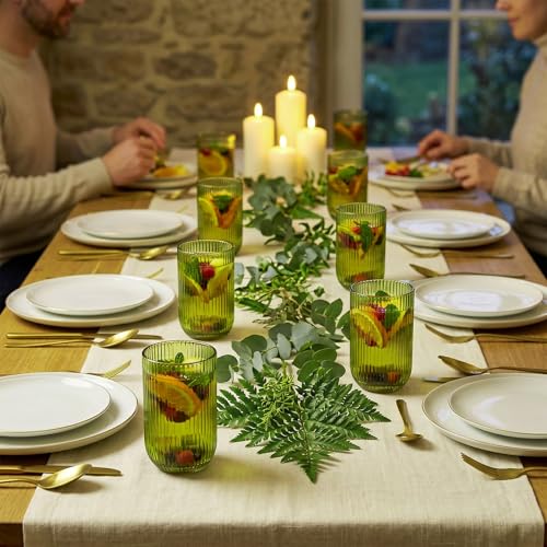 Green Tumbler Fluted Drinking Glasses Set of 8 (Tumbler / Green / 14oz)