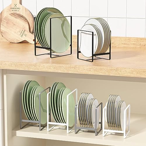 2 Pack Large Plate Holders Organizers Upright Cabinet Dish Drying Racks Metal Plate Dish Organizers Racks Stands for Countertop and Cupboard 7.87in. x 6.29in. x 4.52in. Black (2Black)
