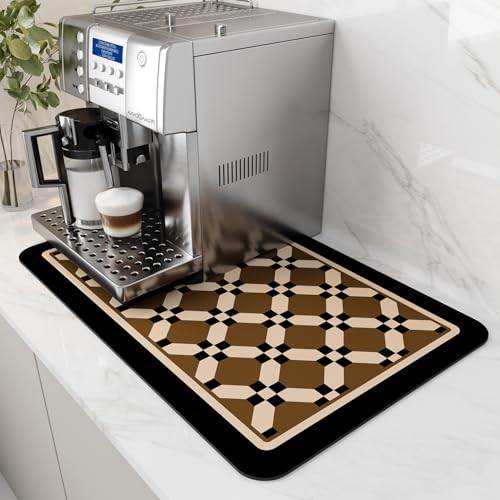 Coffee Mat Hide Stain Rubber Backed Absorbent Dish Drying Mat for Kitchen Counter (CAMEL / 12"x19")