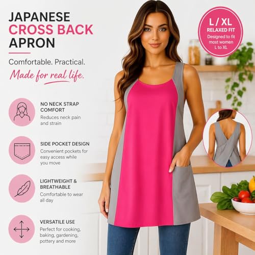 Cross Back Apron (Bib Type Pink Grey 50 /37)