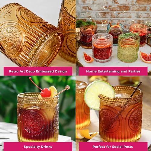 Vintage Amber Drinking Glasses Set of 6 by Kate Aspen (10 oz / Amber)