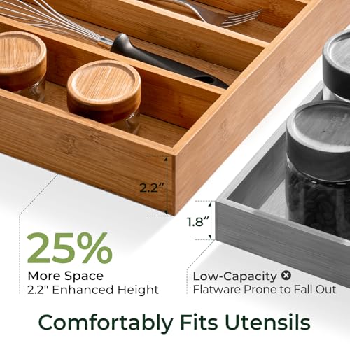Carbonized Bamboo Kitchen Drawer Organizer (8 Slots)