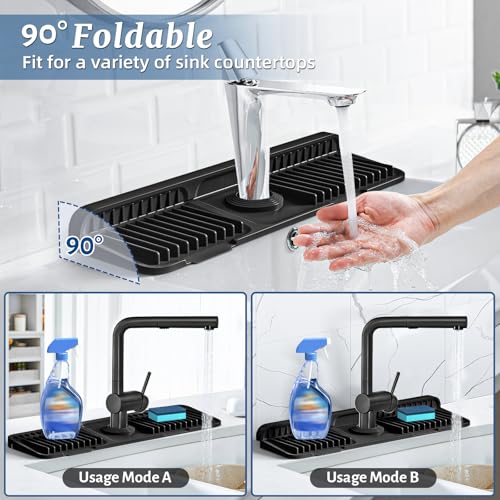 17.7 Inch Faucet Mat for Kitchen Sink Splash Guard (Black / 17.7" x 5.5")
