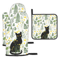 Black Cat Wildflower Hot Pads and Oven Mitts Set of 3 (Wildflower)
