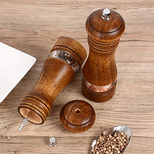 Wood Salt and Pepper Grinder Set Classic Manual Pepper Mills (6.5 inch)