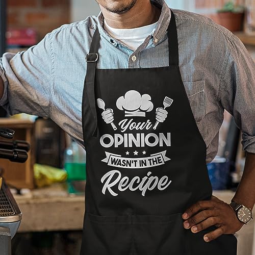 Your Opinion Wasn't In The Recipe Funny Aprons For Women Men Apron with Pockets BBQ Cooking Grilling Aprons For Chef Dad Husband Boyfriend Wife Mom Girlfriend (Cooking Lover 2)