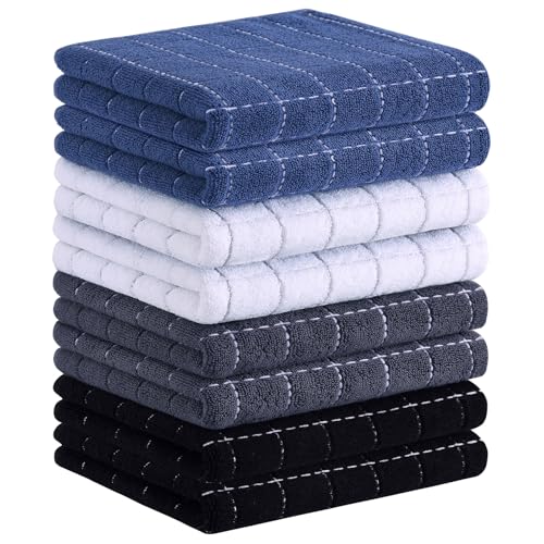 100% Cotton Terry Kitchen Towels (Navy+white+grey+black / 13 X 28 - 8 Pack)