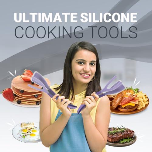 Silicone Egg Flipper Spatula Tongs (Purple)