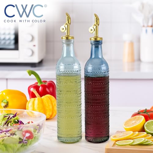 Glass Olive Oil Bottle Dispenser (Champagne Bubbles / Blue)