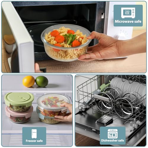 4 Cup 32oz Borosilicate Glass Meal Prep Containers with Vented Lids (Multicolor+Clear / 32oz)