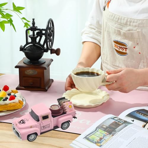Coffee Bar Decor Vintage Mini Metal Pickup Truck Decor with Book Accessories for Coffee Station (Coffee-pink)