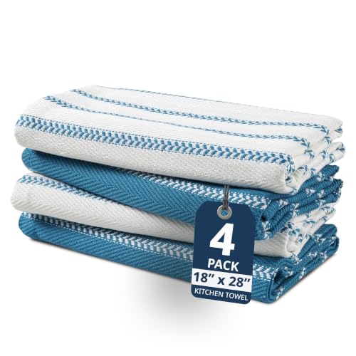 Kitchen Towels Set (18"x28" - 4 Pack / 12: Blue Saphire Herringbone)