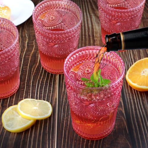 6pcs Vintage Drinking Glasses Set (Pink)