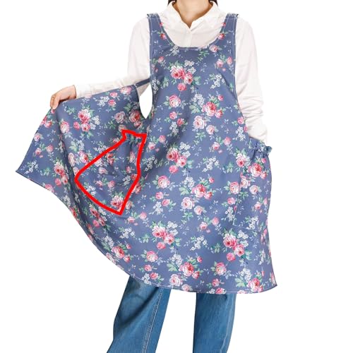 Apron Dress for Women with Pockets (Dark Blue)