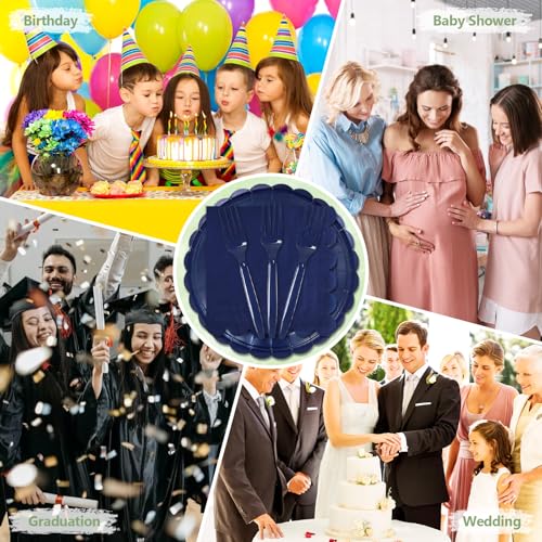 75Pcs Navy Blue Paper Plates and Napkins Disposable for Party (Navy Blue 75 Plates Set / 7-inch Set)