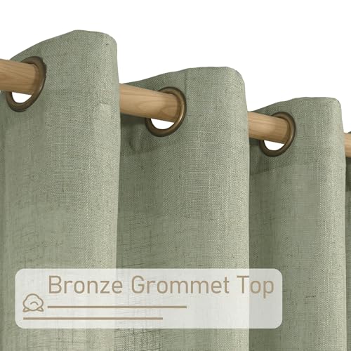 Living Room Linen Sheer Curtains 90 Inches Long for Bedroom (52"W x 90"L (Pack of 2) / Sage Green)