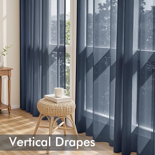Navy Blue Sheer Curtains 84 Inches Long 4 Panels 42 x 84 Inches (42"W x 84"L (Pack of 4) / Navy Blue)