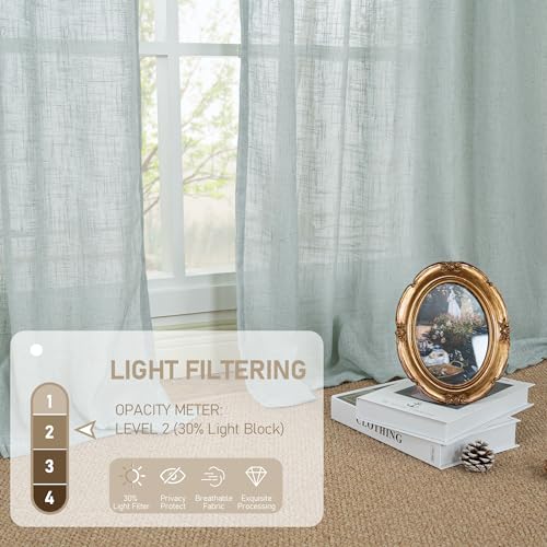 Linen Semi Sheer Curtains 96 inches Long 2 Panels Set (52"W x 96"L (Pack of 2) / Greyish Blue)