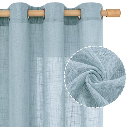 40 Inch Length Sheer Linen Curtains for Small Windows 2 Panels (34"W x 40"L (Pack of 2) / Stone Blue)