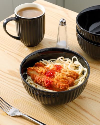 7 Inch Large Serving Bowls Set of 4 (Black / 42 Oz)