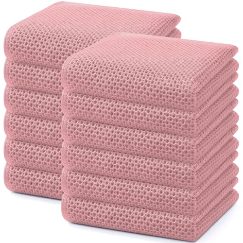 100% Cotton Waffle Weave Kitchen Dish Towels 12 (Dried Rose / 13 X 28 - 12 Pack)