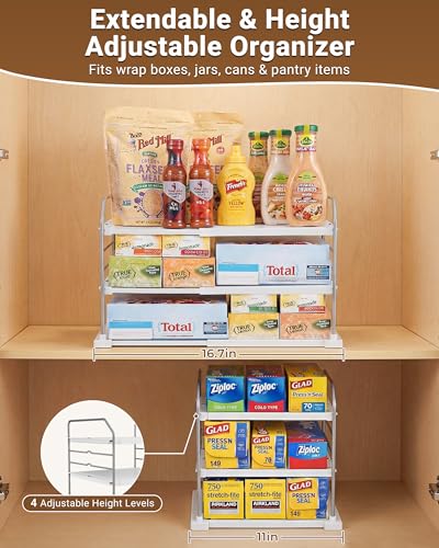 Extendable 3 Tier Kitchen Cabinet & Pantry Organizer for Plastic Wrap (Pack of 1)