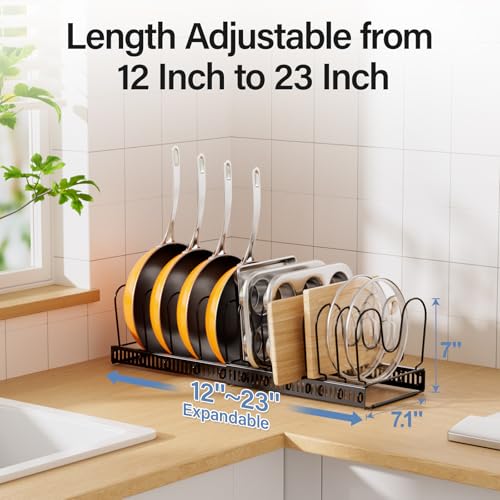 Expandable Pots and Pans Organizer under Cabinet with 12 Dividers (Black / 12 dividers)