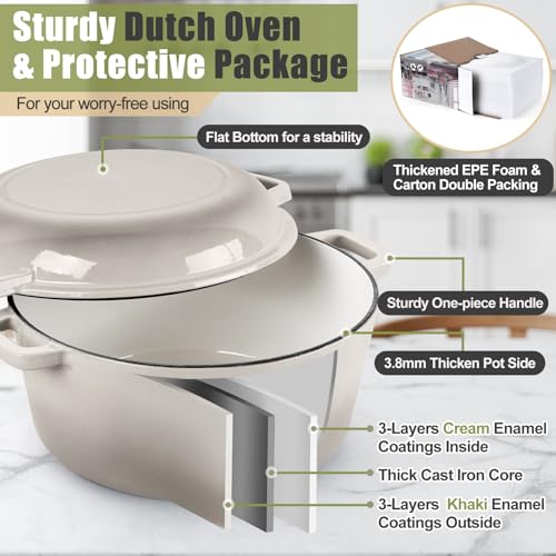 2 In 1 Khaki Dutch Oven Pot with Lid for Bread Baking (Khaki)