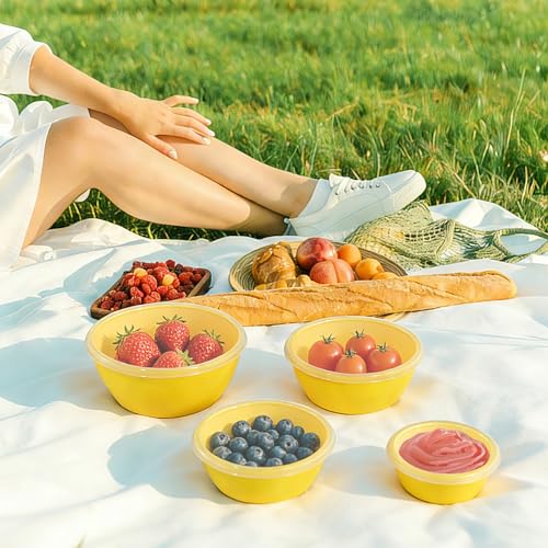 4 Piece Classic Plastic Prep Bowls with Lids (Yellow)
